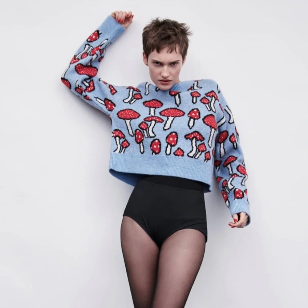 NWT Zara mushroom printed cropped sweater - Picture 2 of 3